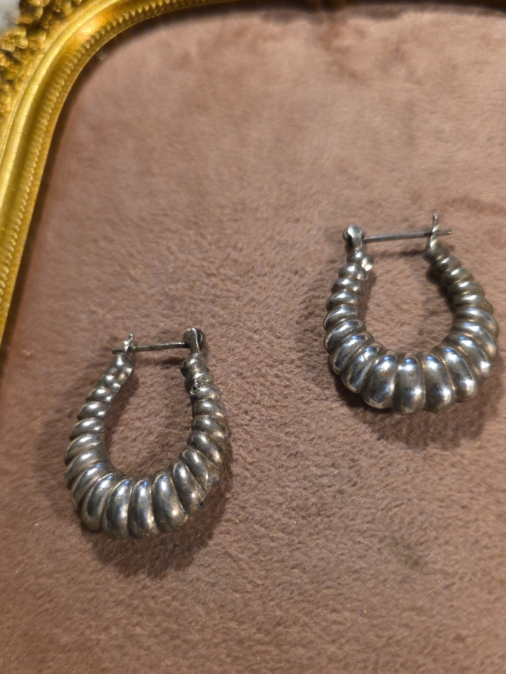 Vintage 925 Sterling Silver Puffy Shrimp Hoop Earrings - 1.25"